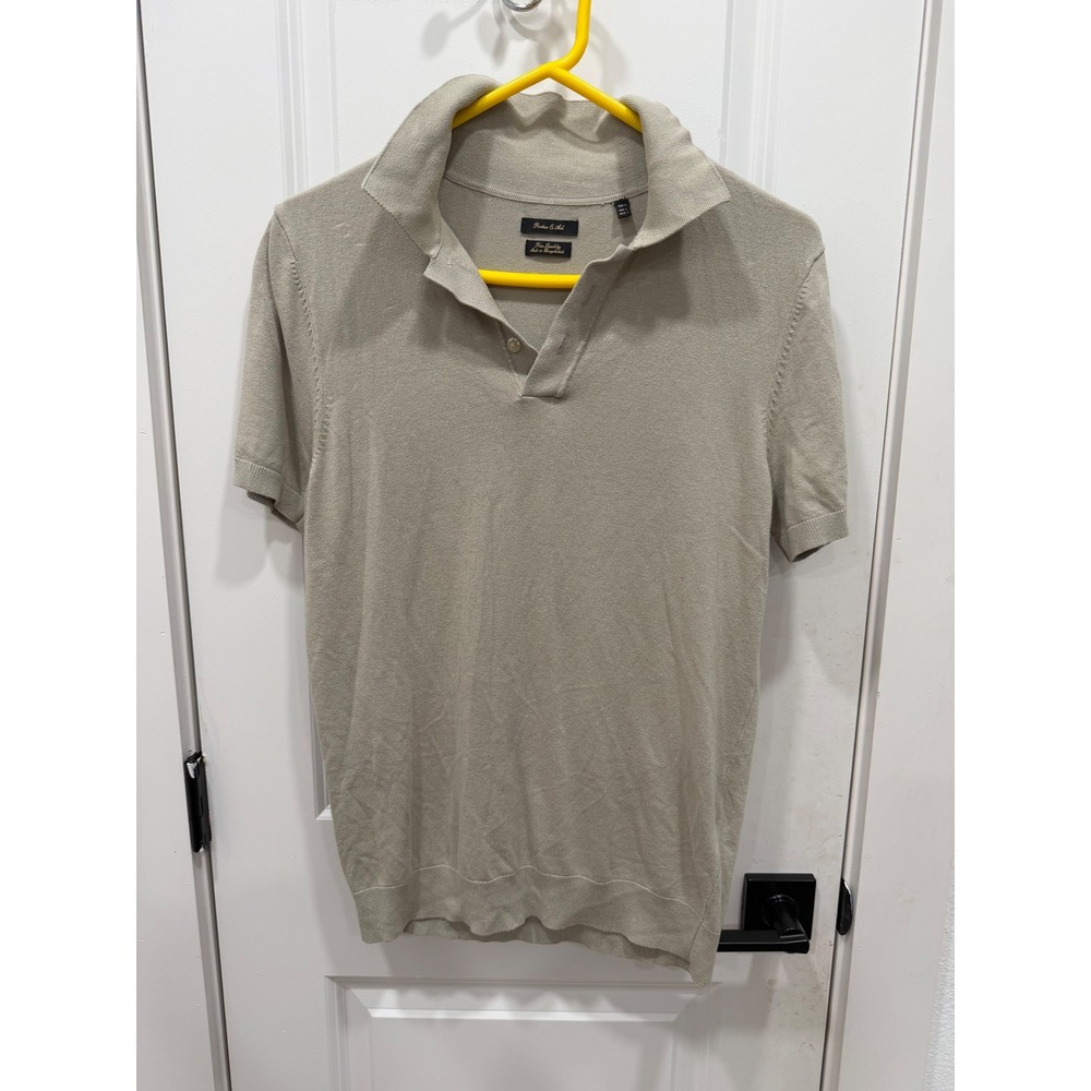 Porter & Ash Men's Beige Knit Polo Shirt Short Sleeve Fine Quality‎ Size L
